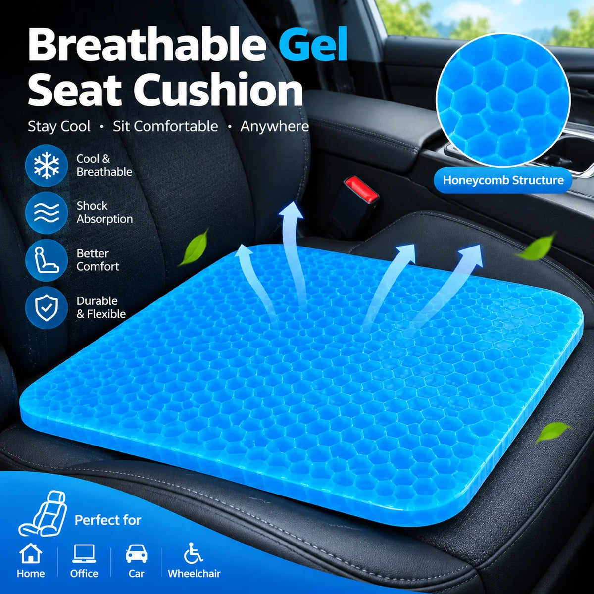 Coussin gel NoirCocoon sur un siège de voiture