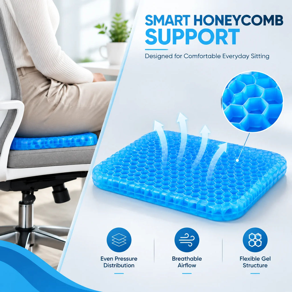 Coussin gel NoirCocoon sur une chaise de bureau