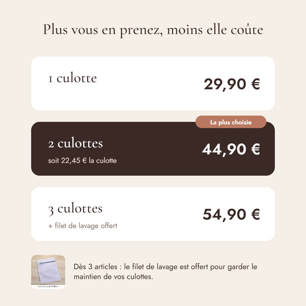 Offres : 1, 2 ou 3 culottes