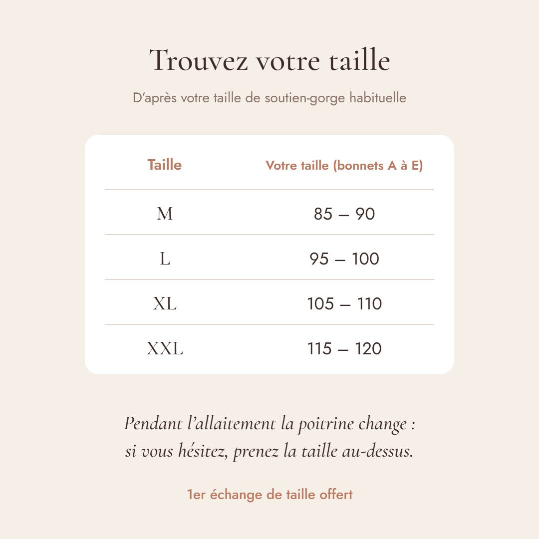 Guide des tailles du soutien-gorge d'allaitement